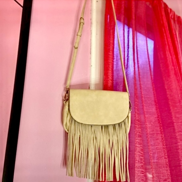 Faux Leather Crossbody Boho Western Fringe Bag Stone Grey Women’s Small Purse - Picture 2 of 6